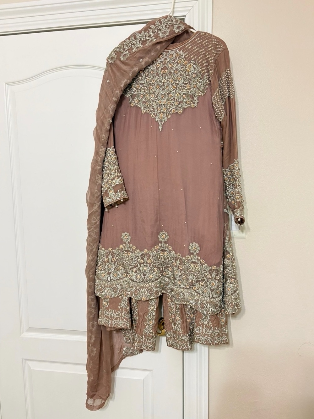 Women’s Embroidered Mauve Party Dress with Dupatta